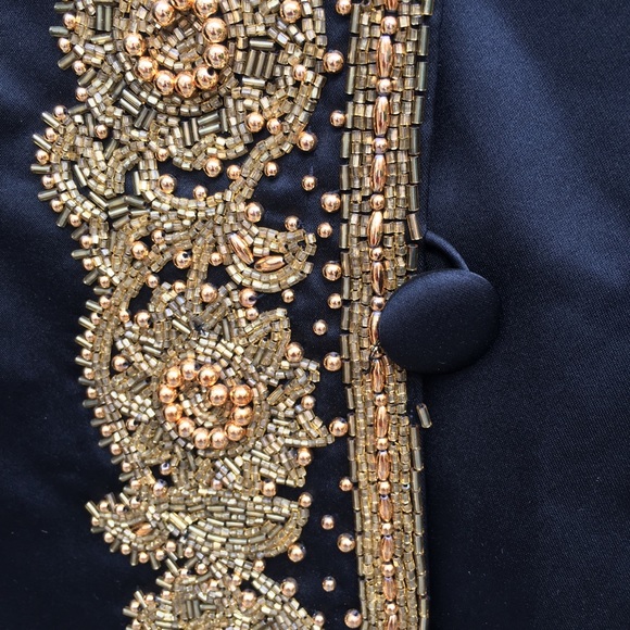Niteline Jackets & Coats Smooth Satin Gold Heavily Beaded Trim Jacket Poshmark